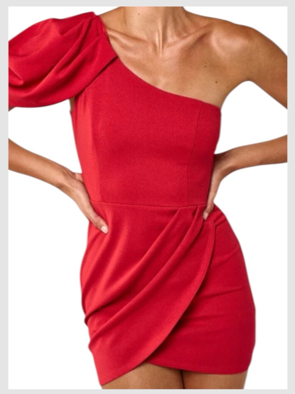 DO+BE One-Shoulder Puff Sleeve Mini Dress Red Size S